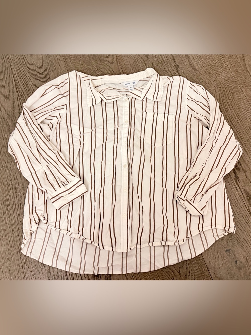 Kids Long Sleeve Striped Shirt - Cream with Brown Stripes